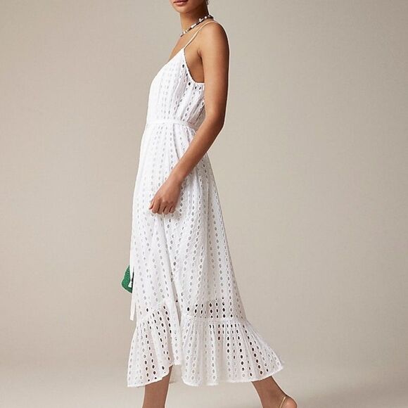 J Crew NWT Oval Eyelet Midi Dress Size Small in White - Picture 2 of 16
